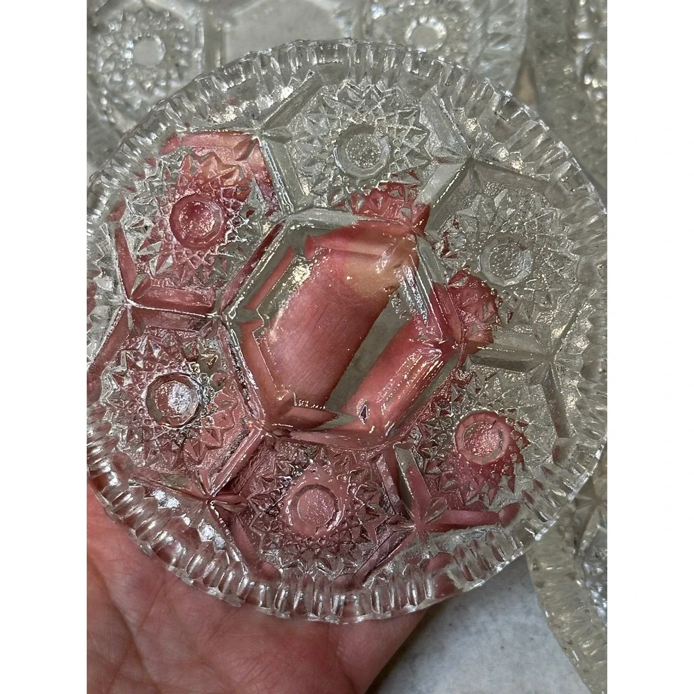 Vintage Italian Crystal Coasters Set of 4 Starburst Geometric with Scalloped Rim